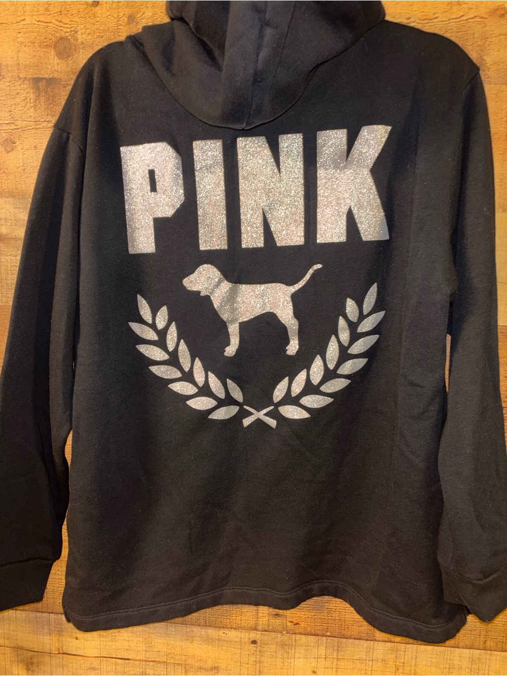 Victoria's Secret PINK Black Glitter Dog Logo Hoodie